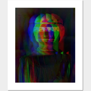 Dramabite Glitch art colourful rainbow woman portrait Posters and Art